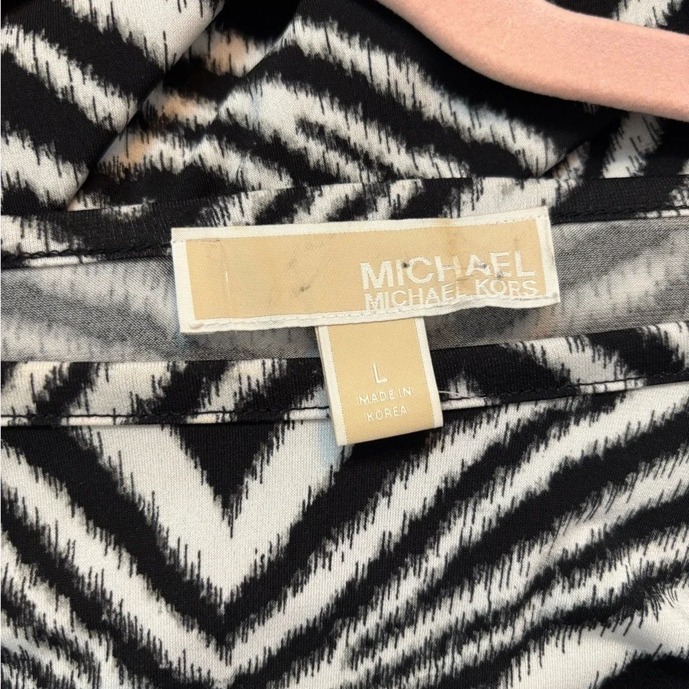 Michael Kors Black and White Zebra Long Sleeve Dress w/blue accent, sz Large
